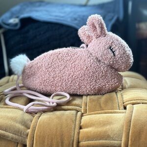 Adorable pink bunny purse 9.5”L. New.  23” strap drop